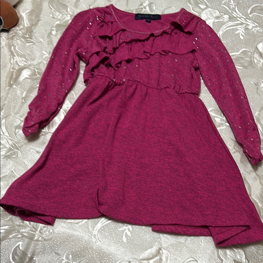 Weavers Pink Asymmetrical Ruffled Sweater Dress